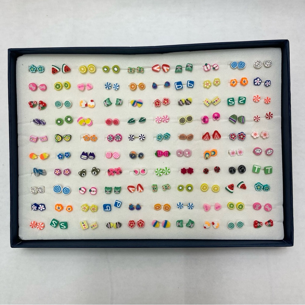 Kids Hypoallergenic Plastic Stud Earring Set, Gift Boxed (100 Pairs Total)